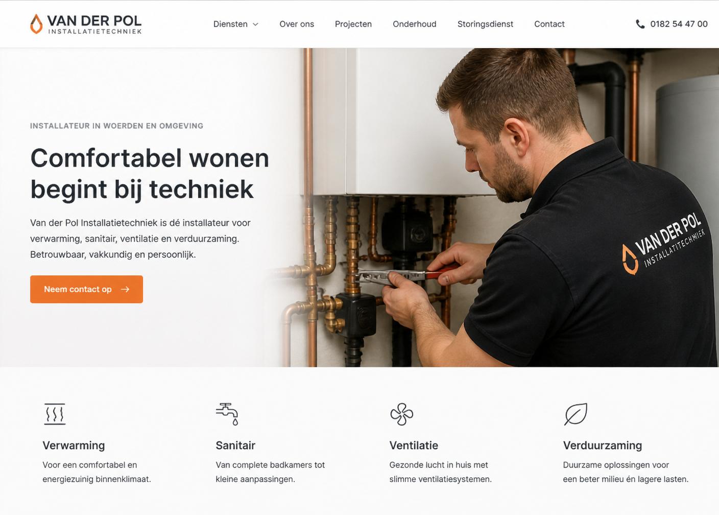 Screenshot van de website van Van der Pol Installatietechniek
