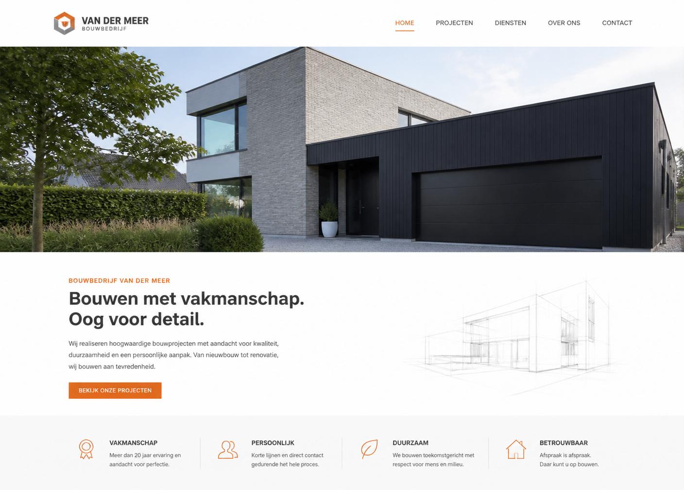 Screenshot van de website van Bouwbedrijf van der Meer